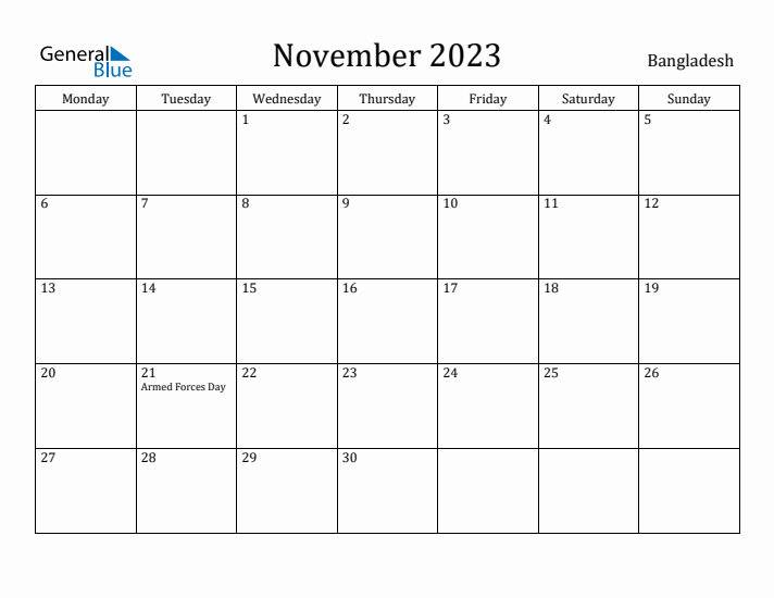 November 2023 Calendar Bangladesh