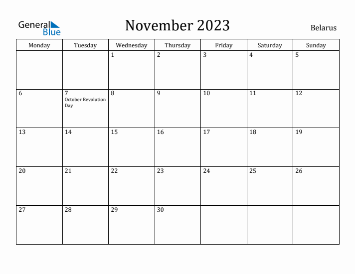 November 2023 Calendar Belarus