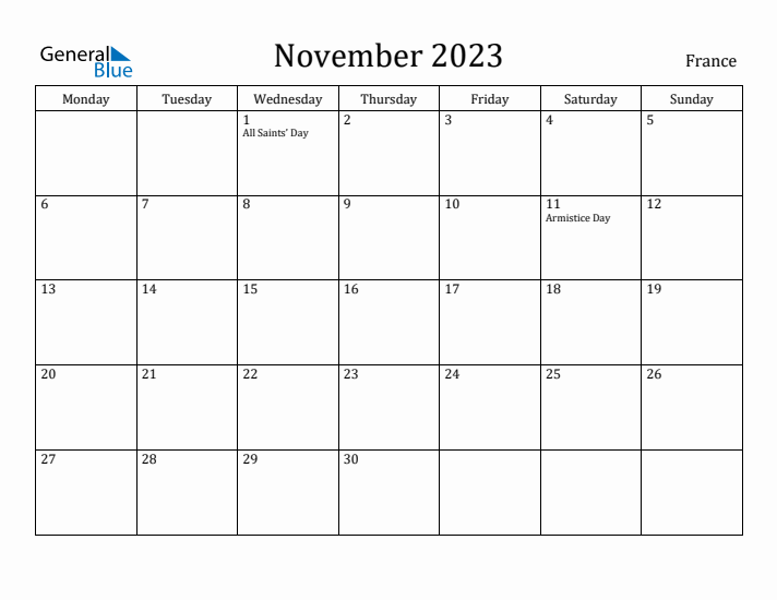 November 2023 Calendar France