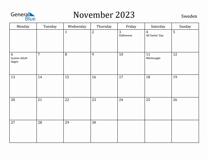 November 2023 Calendar Sweden