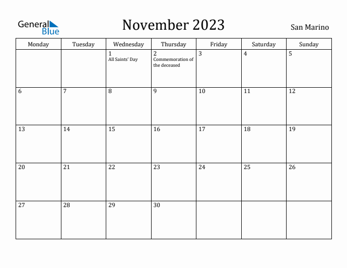 November 2023 Calendar San Marino