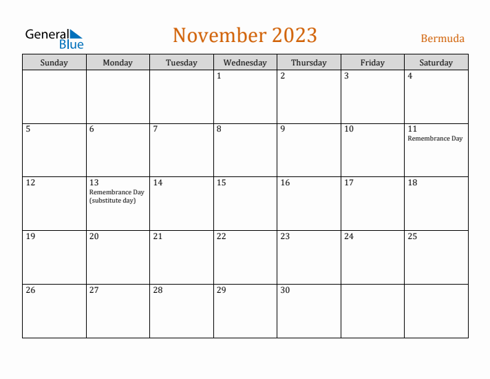 November 2023 Holiday Calendar with Sunday Start