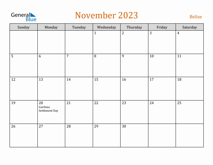 November 2023 Holiday Calendar with Sunday Start