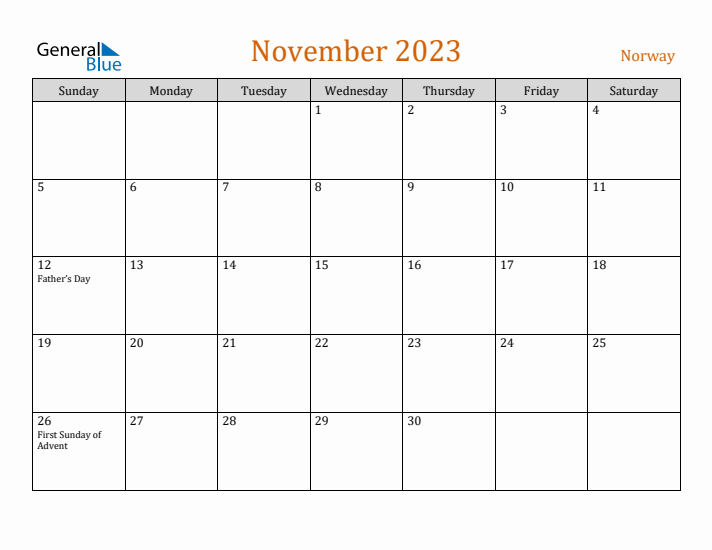 November 2023 Holiday Calendar with Sunday Start