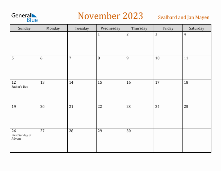 November 2023 Holiday Calendar with Sunday Start