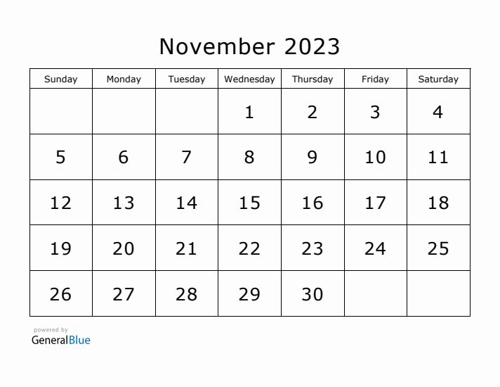 Printable November 2023 Calendar - Sunday Start