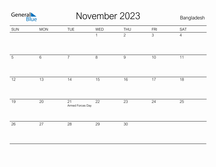 Printable November 2023 Calendar for Bangladesh