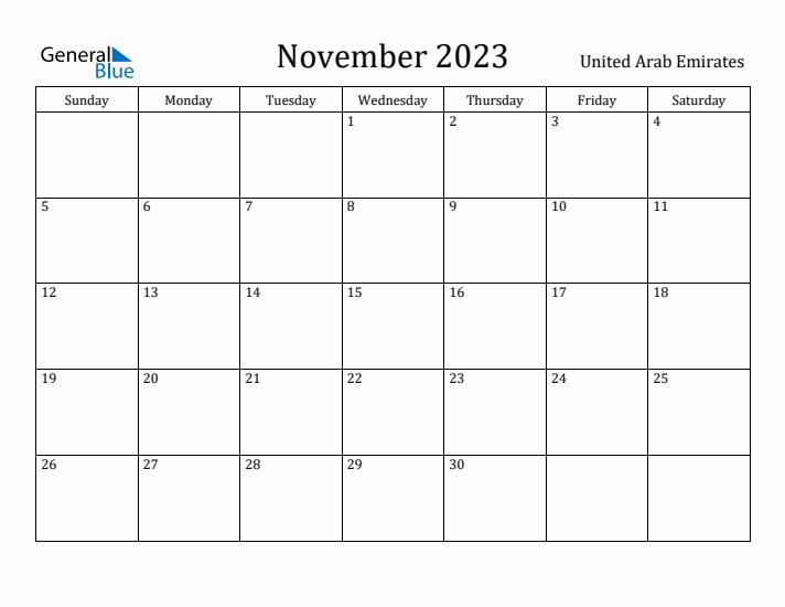 November 2023 Calendar United Arab Emirates