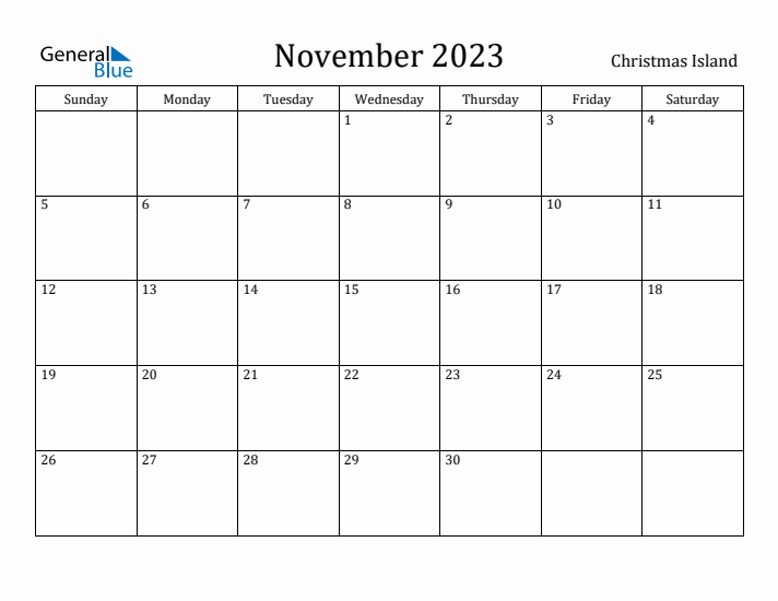 November 2023 Calendar Christmas Island