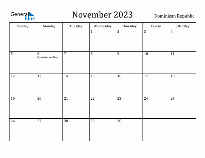 November 2023 Calendar Dominican Republic