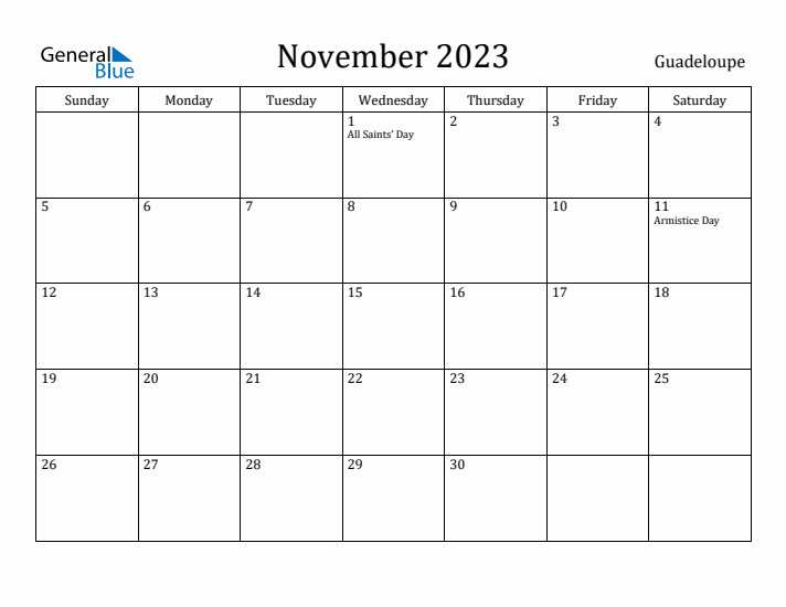 November 2023 Calendar Guadeloupe