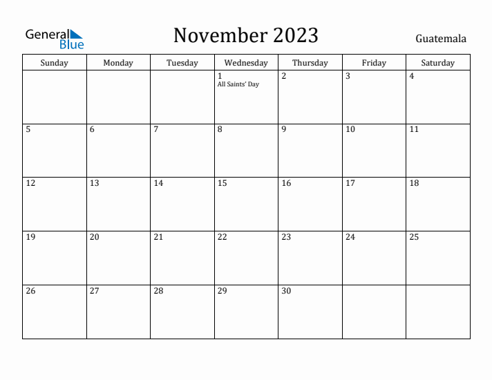 November 2023 Calendar Guatemala