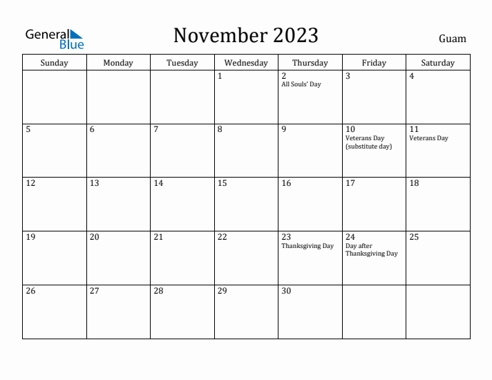 November 2023 Calendar Guam