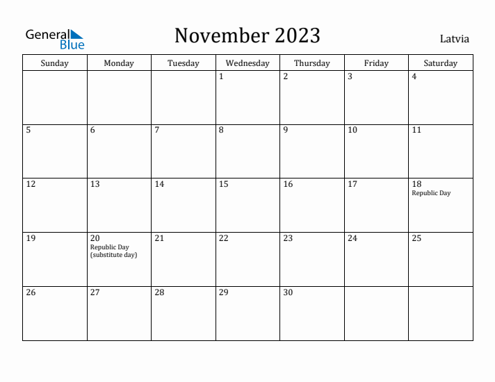 November 2023 Calendar Latvia