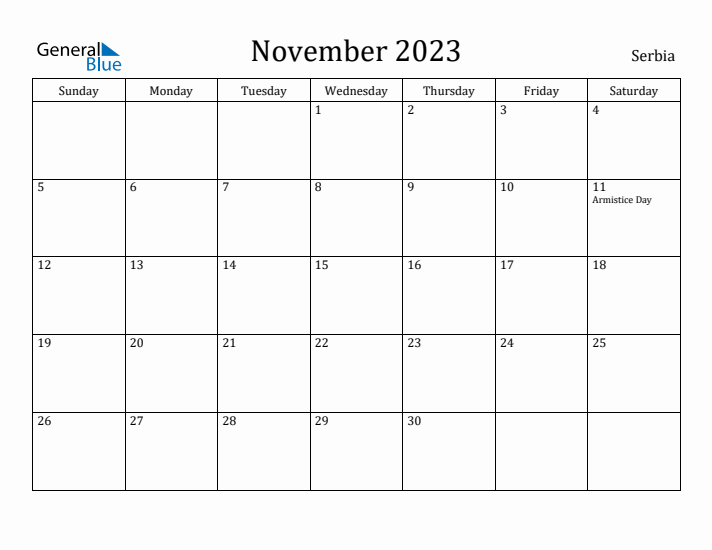 November 2023 Calendar Serbia