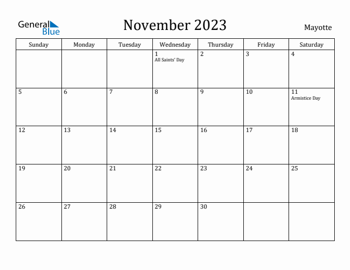 November 2023 Calendar Mayotte