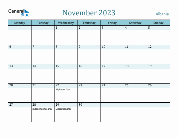 November 2023 Calendar with Holidays