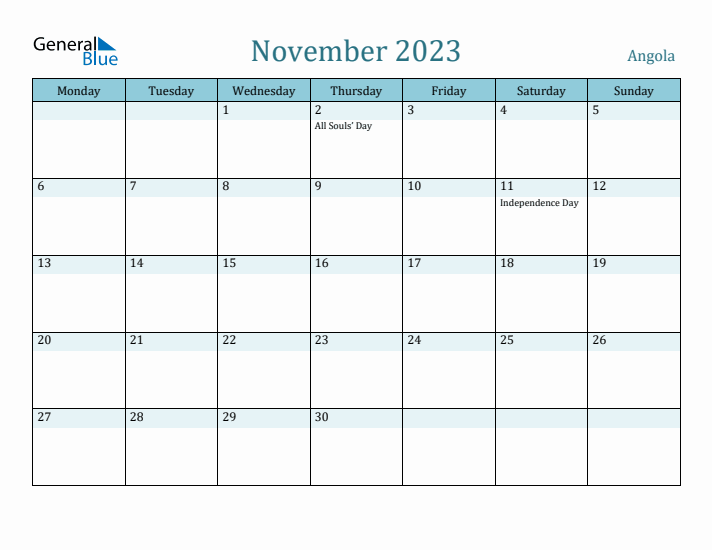 November 2023 Calendar with Holidays