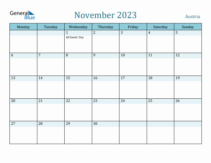 November 2023 Calendar with Holidays