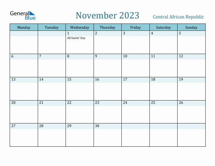 November 2023 Calendar with Holidays