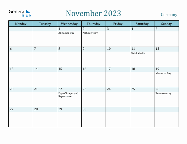 November 2023 Calendar with Holidays