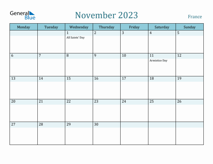 November 2023 Calendar with Holidays