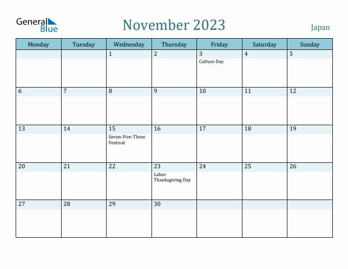 November 2023 Calendar with Holidays