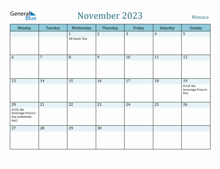 November 2023 Calendar with Holidays