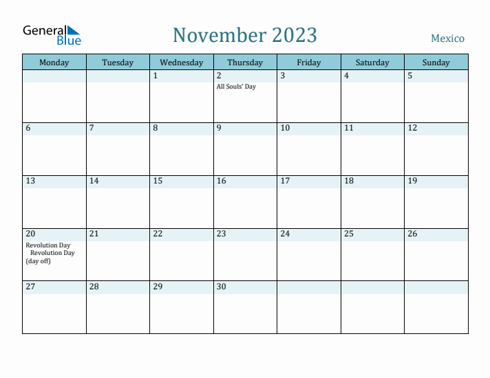 November 2023 Calendar with Holidays