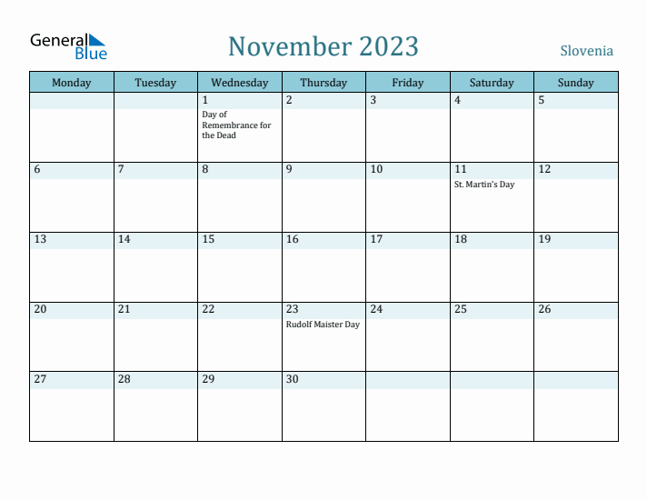 November 2023 Calendar with Holidays