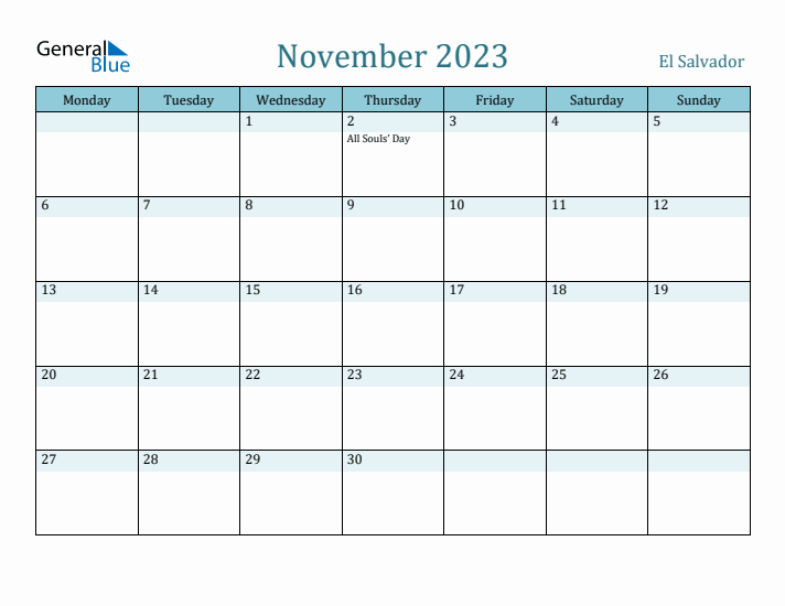 November 2023 Calendar with Holidays