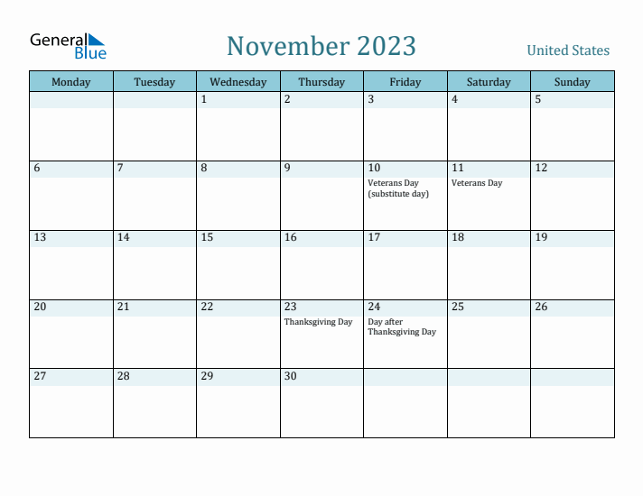 November 2023 Calendar with Holidays