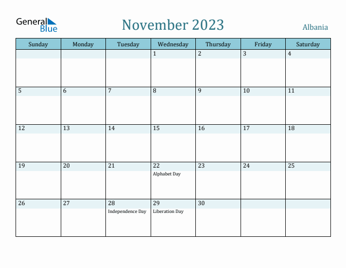 November 2023 Calendar with Holidays