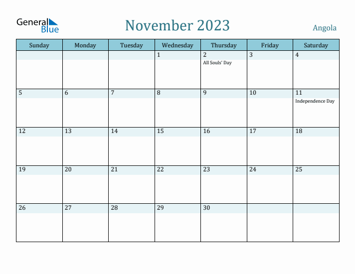 November 2023 Calendar with Holidays