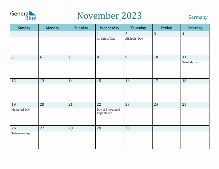 November 2023 Calendar with Holidays