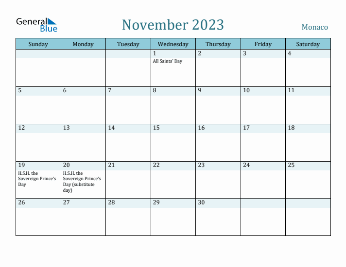 November 2023 Calendar with Holidays