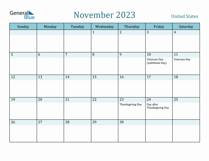 November 2023 Calendar with Holidays