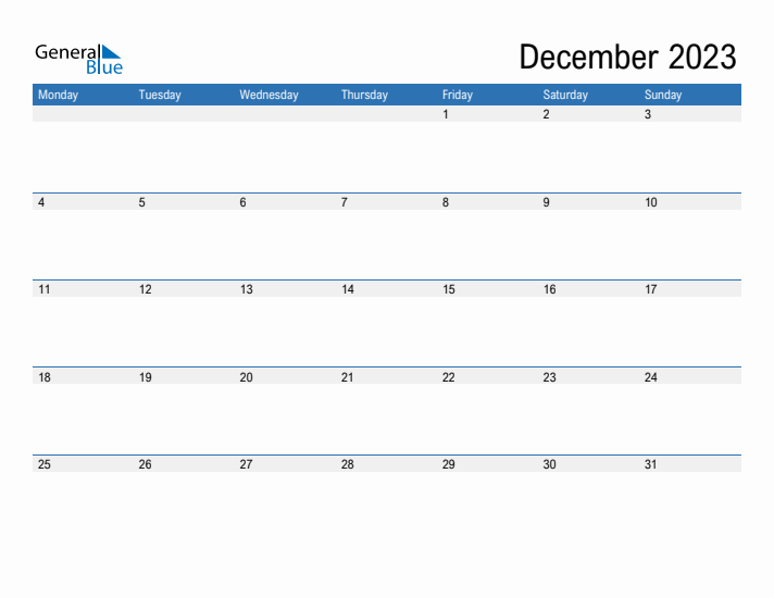 Fillable Calendar for December 2023