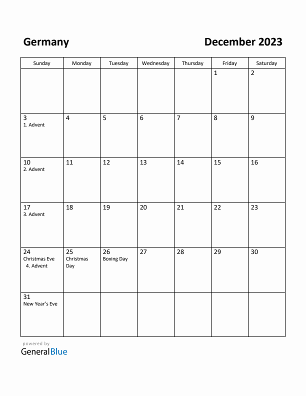 December 2023 Calendar with Germany Holidays