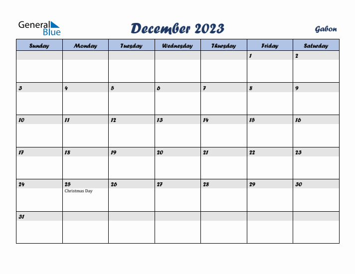 December 2023 Calendar with Holidays in Gabon