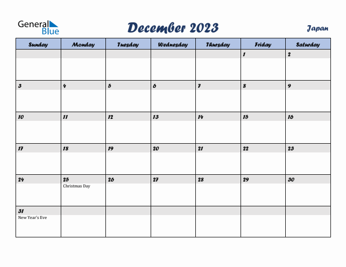 December 2023 Calendar with Holidays in Japan