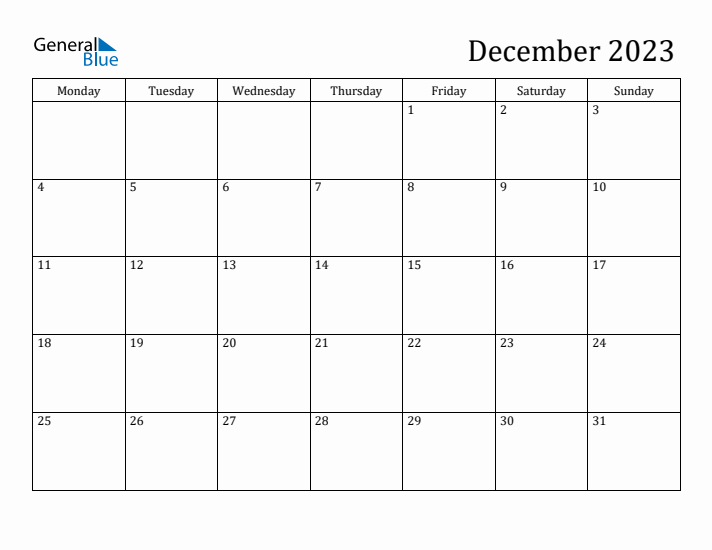 December 2023 Calendar