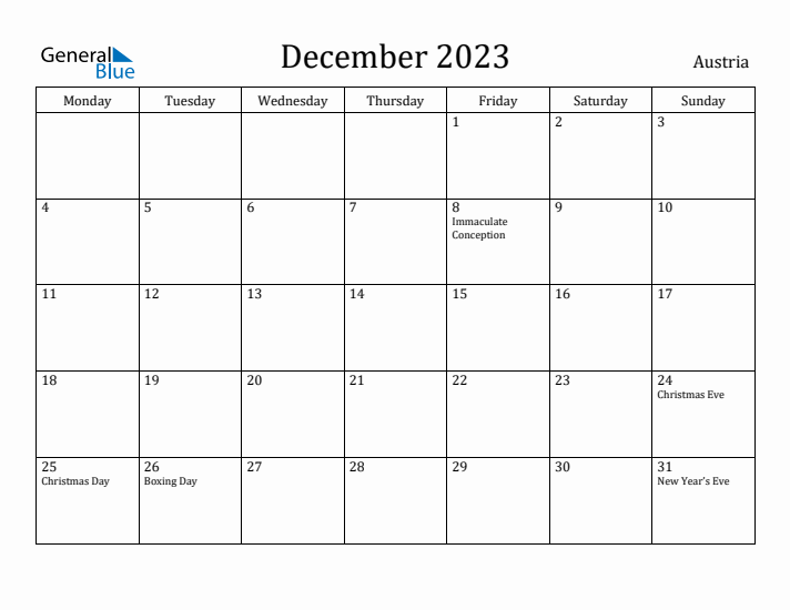 December 2023 Calendar Austria