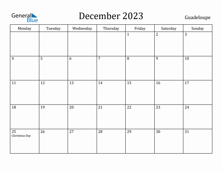 December 2023 Calendar Guadeloupe