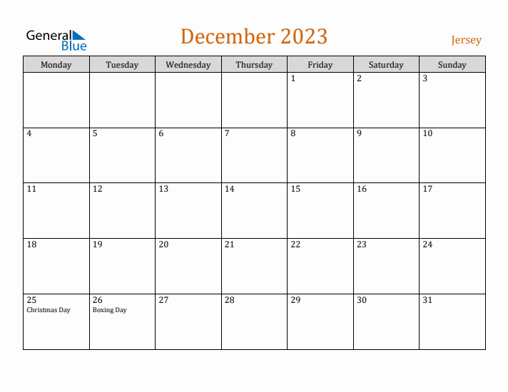 December 2023 Holiday Calendar with Monday Start