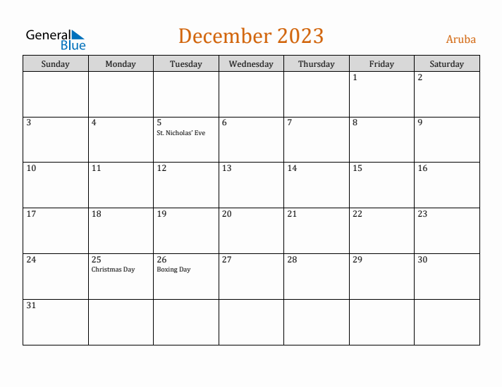 December 2023 Holiday Calendar with Sunday Start