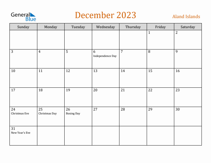 December 2023 Holiday Calendar with Sunday Start