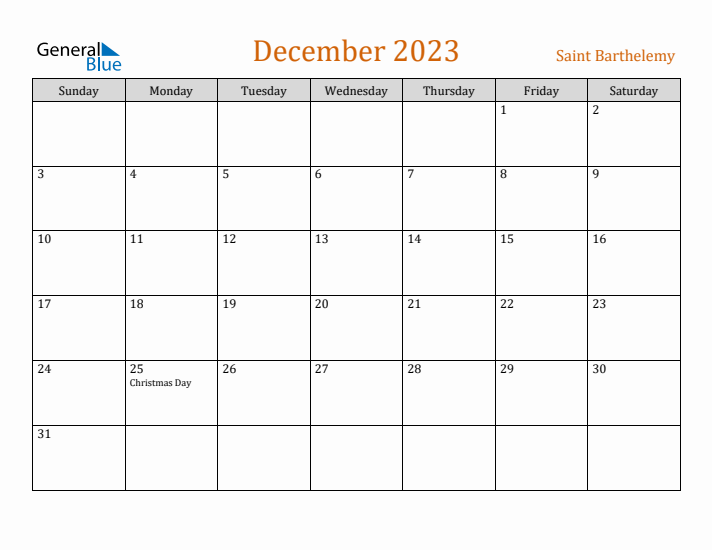 December 2023 Holiday Calendar with Sunday Start