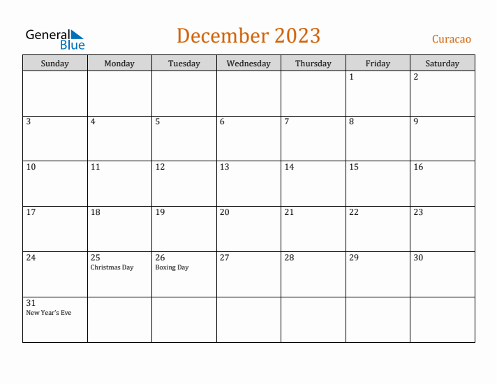 December 2023 Holiday Calendar with Sunday Start