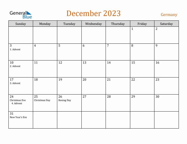 December 2023 Holiday Calendar with Sunday Start